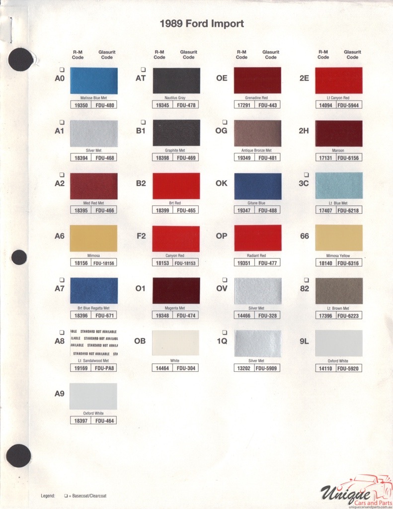 1989 Ford Paint Charts Import Rinshed-Mason